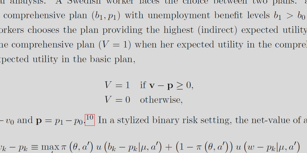 close up of page from paper: Risk-based Selection in Unemployment Insurance: Evidence and Implications, by Landais, Nekoei, Nilsson, Seim, Spinnewijn, 2017